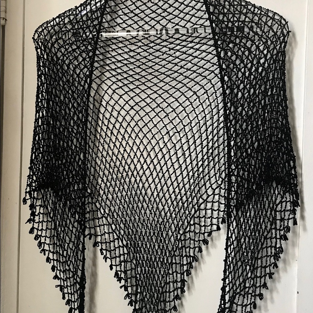 Vintage Black Beaded Shawl